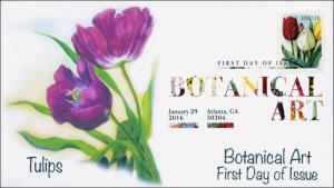 2016, Botanical Art, FDC, Digital Color Postmark, Tulips, 16-019