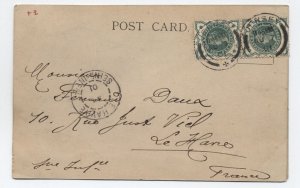 1901 Jersey postcard to France 1/2d pair [6521.143]