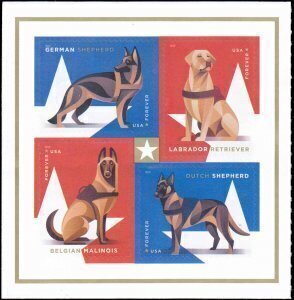 U.S.#5408a Military Working Dogs 55c FE Booklet Block of 4, MNH.