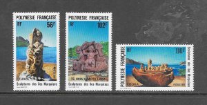 FRENCH POLYNESIA-CLEARANCE #567-9 MARQUESAS SCULPTURES MNH