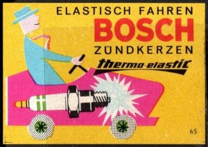 Vintage Germany Poster Stamp Drive Elastically Bosch Spark Plugs Thermo-Elastic.