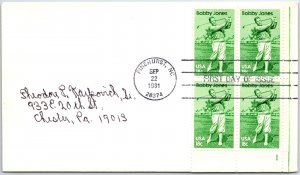 U.S. FIRST DAY COVER BOBBY JONES FAMOUS GOLFER BLOCK OF (4) 1981