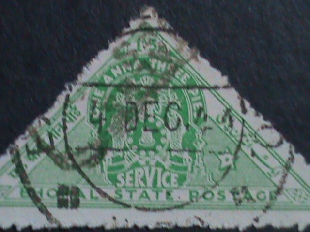 ​INDIA-BHOPAL-1941 -SC#O45  82 YEARS OLD-ARMS OF BHOPAL-FANCY CANCEL VERY FINE