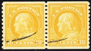 497, Used 10¢ VF/XF Lightly Cancelled Coil Pair * Stuart Katz