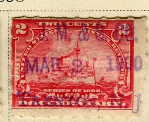 USA; 1898 early Battleship Revenue issue fine used 2c. value