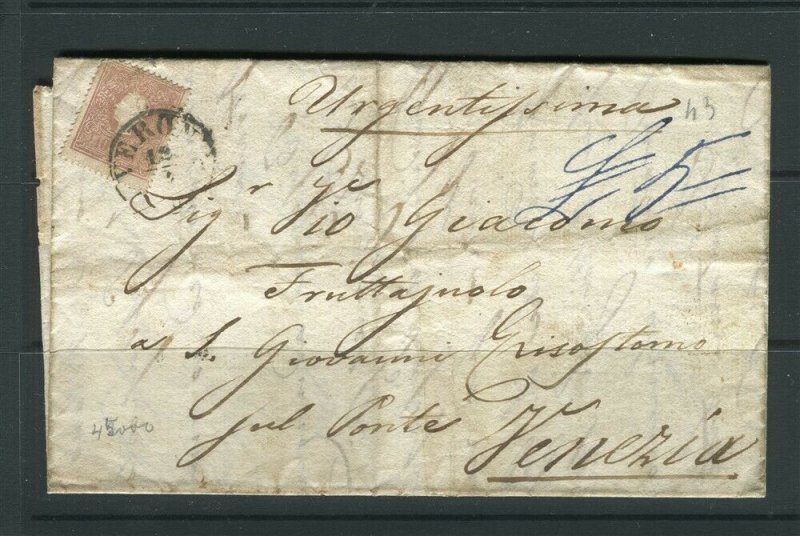 ITALY; LOMBARDY VENETIA 1860s Scarce Austria usage LETTER/COVER 