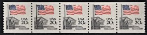 US 1895 MNH VF 20 Cent Flag Over Supreme Court PNC # 5 Strip of 5 Error Strip