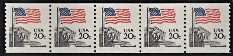 US 1895 MNH VF 20 Cent Flag Over Supreme Court PNC # 5 Strip of 5 Error Strip