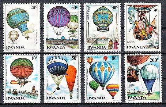 Rwanda, Scott cat. 1183-1190. Historic Balloon Flights