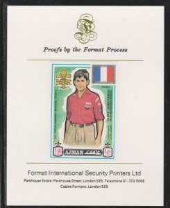 AJMAN 1971 WORLD SCOUTS - FRANCE  imperf on FORMAT INT PROOF CARD