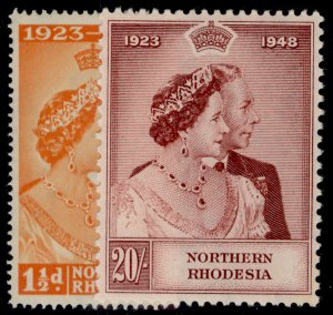 NORTHERN RHODESIA GVI SG48-49, 1949 ROYAL SILVER WEDDING set, NH MINT. Cat £110