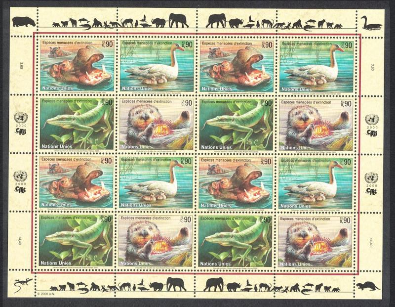 UN Geneva Birds Hippopotamus Swan Monitor Otter Sheetlet of 4 sets SG#G389-92