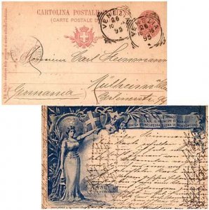 Italy 10c King Humbert I Blue Illustrated Postal Card Commemorating the Weddi...