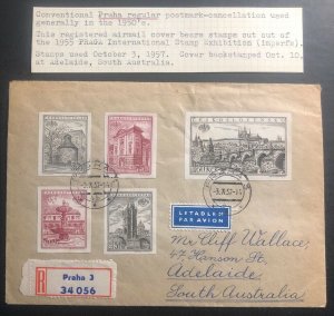 1957 Prague Czechoslovakia Airmail Cover To Adelaide Australia MI#934-8B Imperf