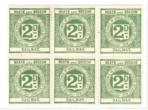 GB Wales NEATH & BRECON RAILWAY QV Letter Stamps BLOCK{6} 2d Mint MM/MNH RS4