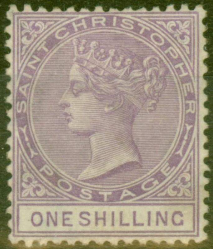 St Christopher 1886 1s Mauve SG20 Fine Lightly Mtd Mint