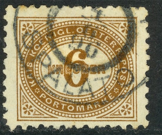 AUSTRIA / CROATIA 1894 6kr Brown P.10 1/2 Postage Due Sc J5 VFU SPALATO SPLJET