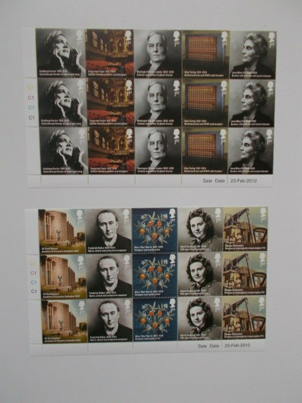 GB 2012 Britons of Distinction Set of 10 in Cylinder Blocks of 15 Superb U/M