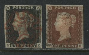 Great Britain 1840 1d Matched Pair FE Plate 2 choice used in both colours