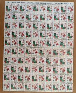 1964 USA CHRISTMAS SEALS -STAMPS FULL SHEET of 100 Stamps (Christmas Santa)