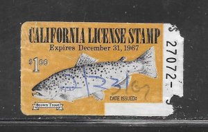 #Z3616 Used 1967 California Fishing Stamp Fault