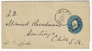 1895 Milford, Penn. duplex with star cancel on 1c wrapper to CHILE