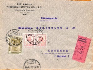 aa0141 - EGYPT - POSTAL HISTORY - REGISTERED  COVER to SWITZERLAND  1921