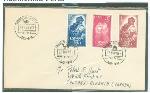 Ifni 106-108 1962 Stamp day - postal service; full set on cover to Canada (unusual postally used destination) aging, sealed.