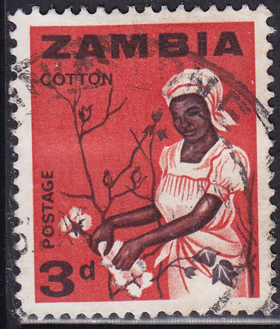 Zambia 7 USED 1964 Woman Picking Cotton