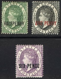 St Lucia 1882 1/2d-6d QV P14 Wmk CA Scott 19, 20 & 22 SG 25, 26&28 MLH Cat $135