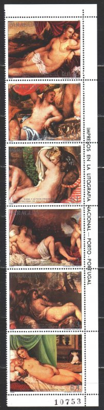 Paraguay. 1986. 3933-38 from the series. Painting, nude. MNH.