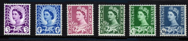 GB - Wales & Monmouthshire Sc#1-6 Wilding Definitive Pre-Decimal (1970) MNH