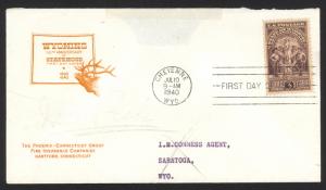 USA Sc# 897 FDC (a) (Cheyenne  WY) 1940 7.10 Wyoming 50th