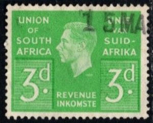 1938 South Africa Revenue King George VI 3 Pence General Tax Duty Stamp