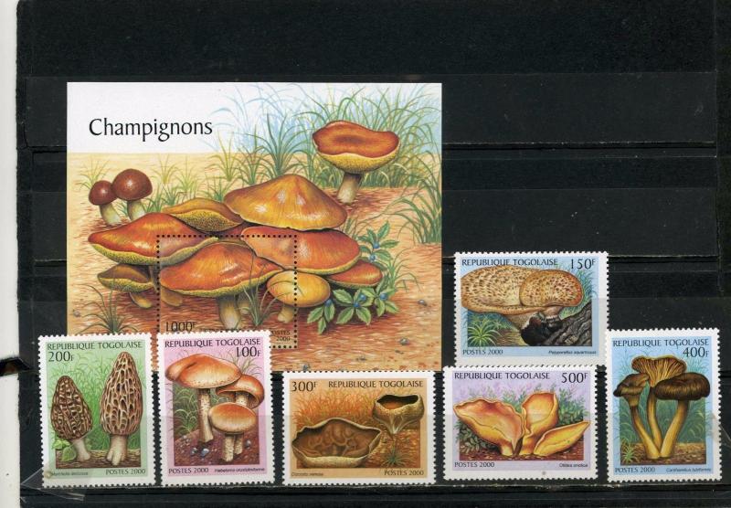 TOGO 2000 Sc#1938A-1938G FLORA MUSHROOMS SET OF 6 STAMPS & S/S MNH