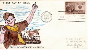 Scout FDC cachets 1950 Scott 995  Levy 50FD-UNLISTED HANDPAINTED $J095