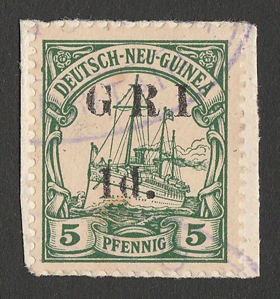 NEW GUINEA - GRI 1914 Yacht 1d on 5pf GRI NO STOPS cat £11,000. CERTIFICATE. 