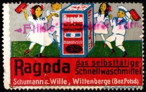 Vintage Germany Poster Stamp Ragoda Never Bleaches Automatic Detergent Everyone