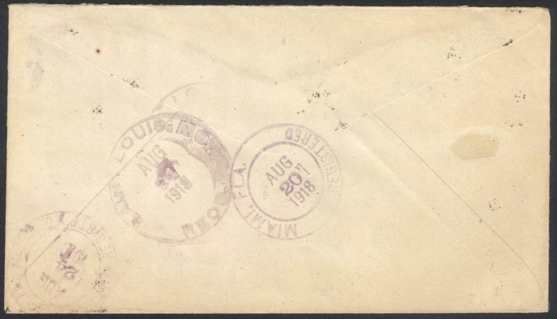 Bahamas 1918 1/2d Grn(x4) WAR TAX+2 1/2d Ult COVER Scott MR1 SG91 Cat£705($860)