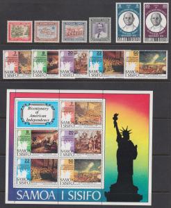 Samoa Sc 181-184 (LH), 337-338, 428-432a MNH. 1939-1976 issues, 3 complete sets