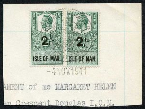 Isle of Man KGV TWO 2/- Key Plate Type Revenues CDS on Piece