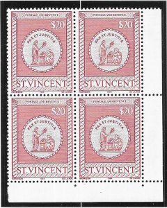 ST.Vincent #AR7 $20  Ststr Seal   (MNH) plate block CV$34.00