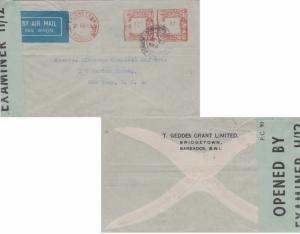 Barbados 6d + 1/- Meter 1943 Bridgetown, Barbados Airmail to New York, N.Y. B...