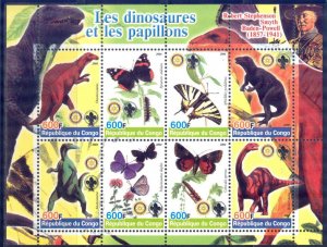 Congo 2004 Dinosaurs Butterflies Rotary Club Scouting Scouts Sheet MNH