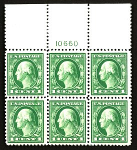 U.S. #498 MINT PL# Block OG LH 