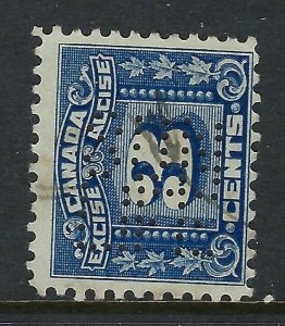 Perfin S22-SUN/LIFE: Van Dam FX64, 3c Blue Three-Leaf Excise Tax Position 4