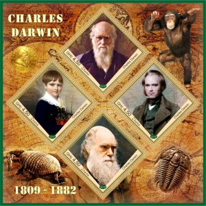 Stamps. Charles Darwin 2019 year 1+1 sheets perforated Ghana