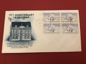 U.S. 1949 Chicago Universal Postal Union   FDI   Block of 4 Stamps Cover R42412