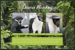 LIBERIA 2017  DIANA MONKEY SHEET MINT NH