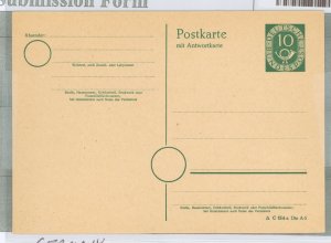 Germany  1951 10pf + 10pf reply card